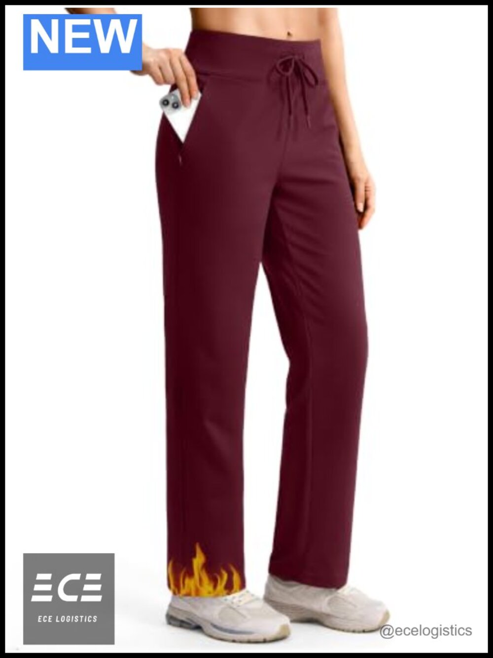 Fleece Lined Thermal Sweatpants Straight Leg Zip Pockets High Waist
